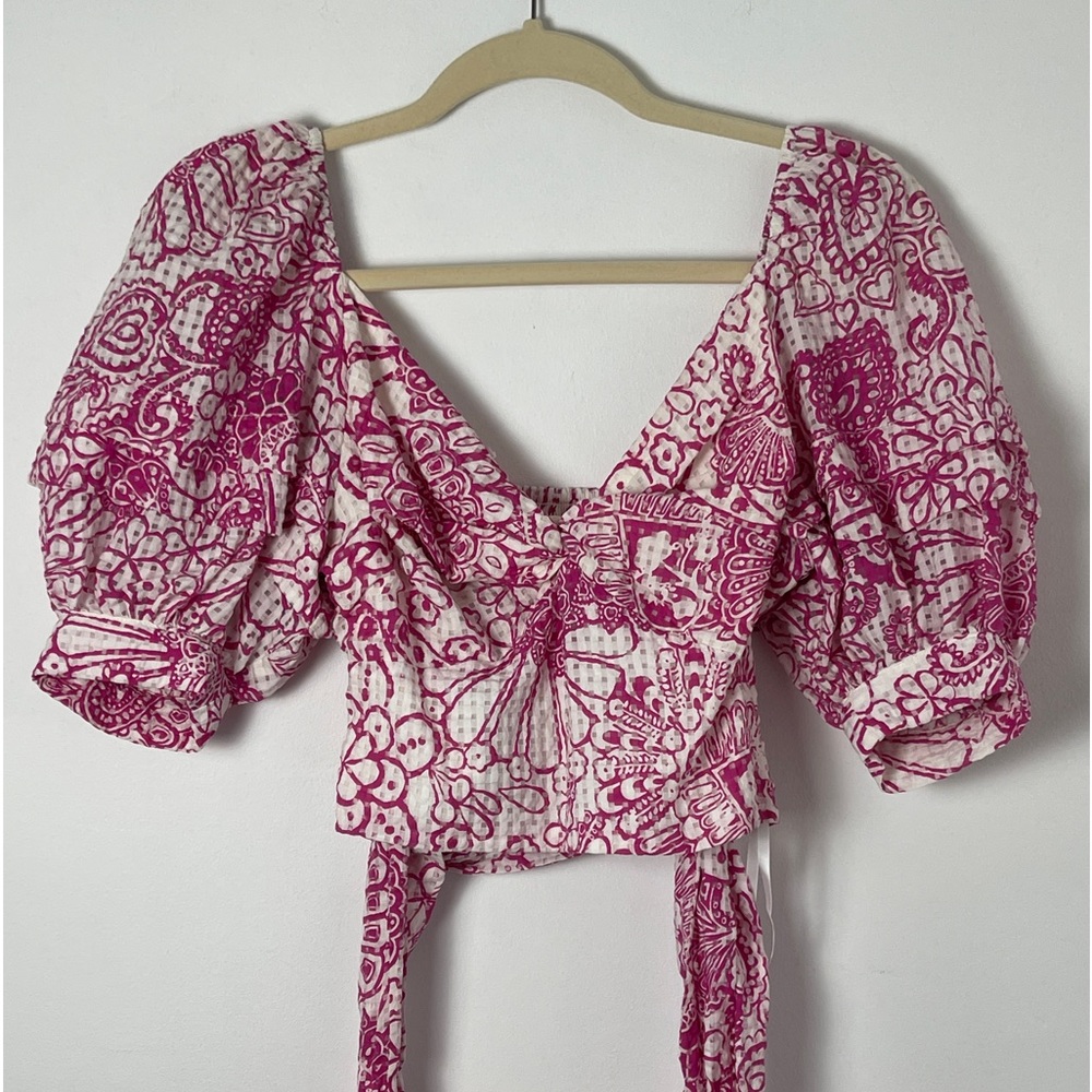 Anthropologie Pink and White Floral Top